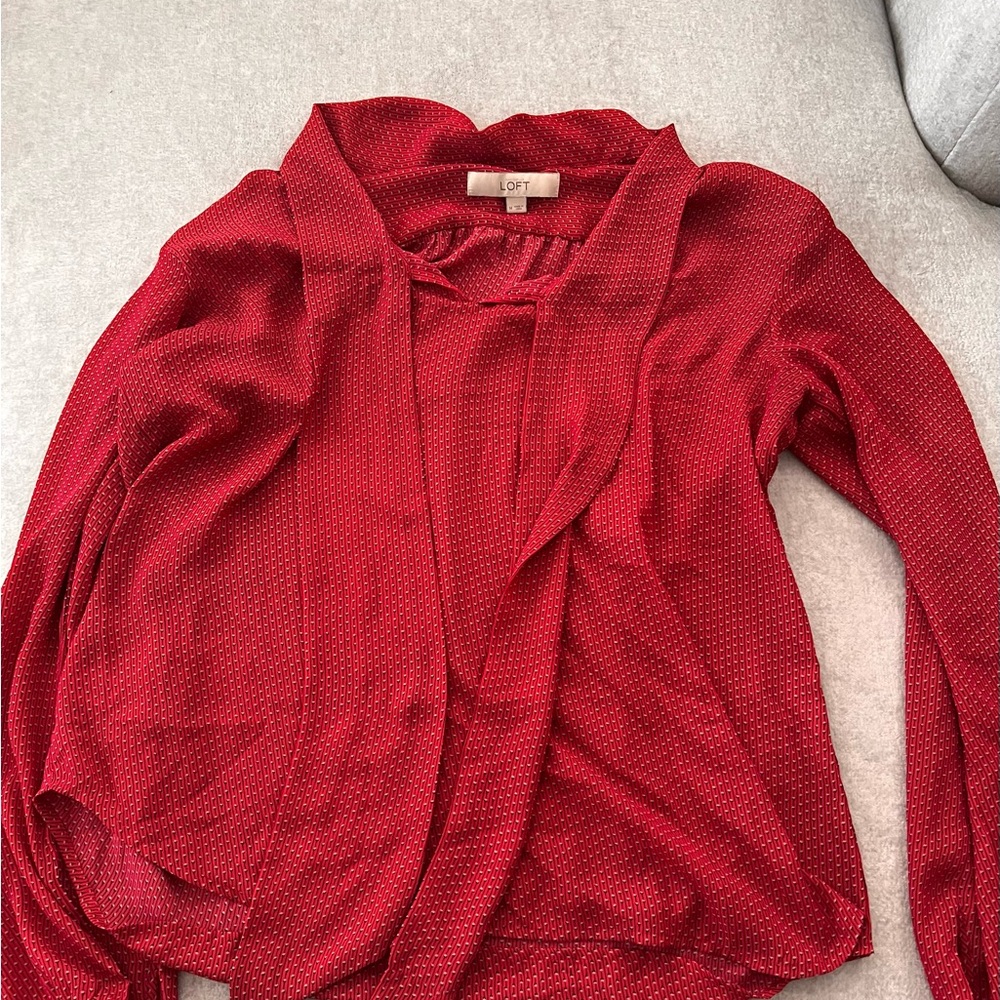 Loft Vibrant Red Patterned Blouse - image 1